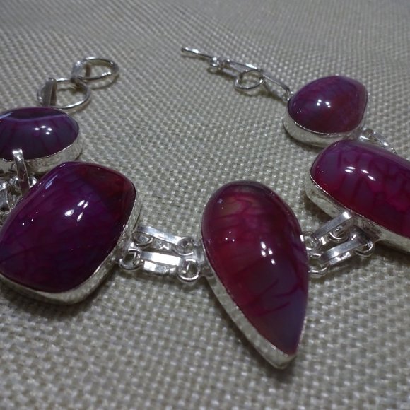 Gorgeous "PINK DRAGONS VEIN AGATE" Handmade Sterling Bracelet Size 8" #439B - Picture 4 of 4